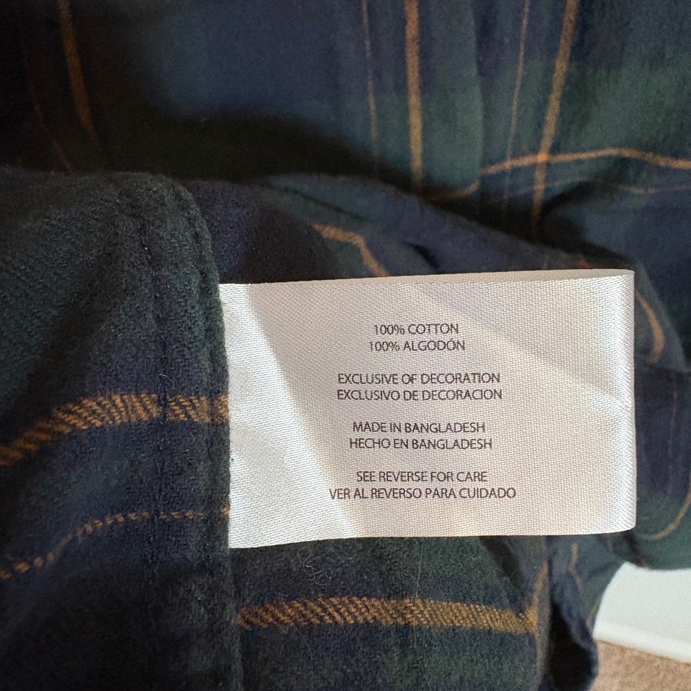 Eddie Bauer 100% Cotton Flannel Shirt - Navy, Green & Gold Plaid, Size XL - Picture 8 of 8
